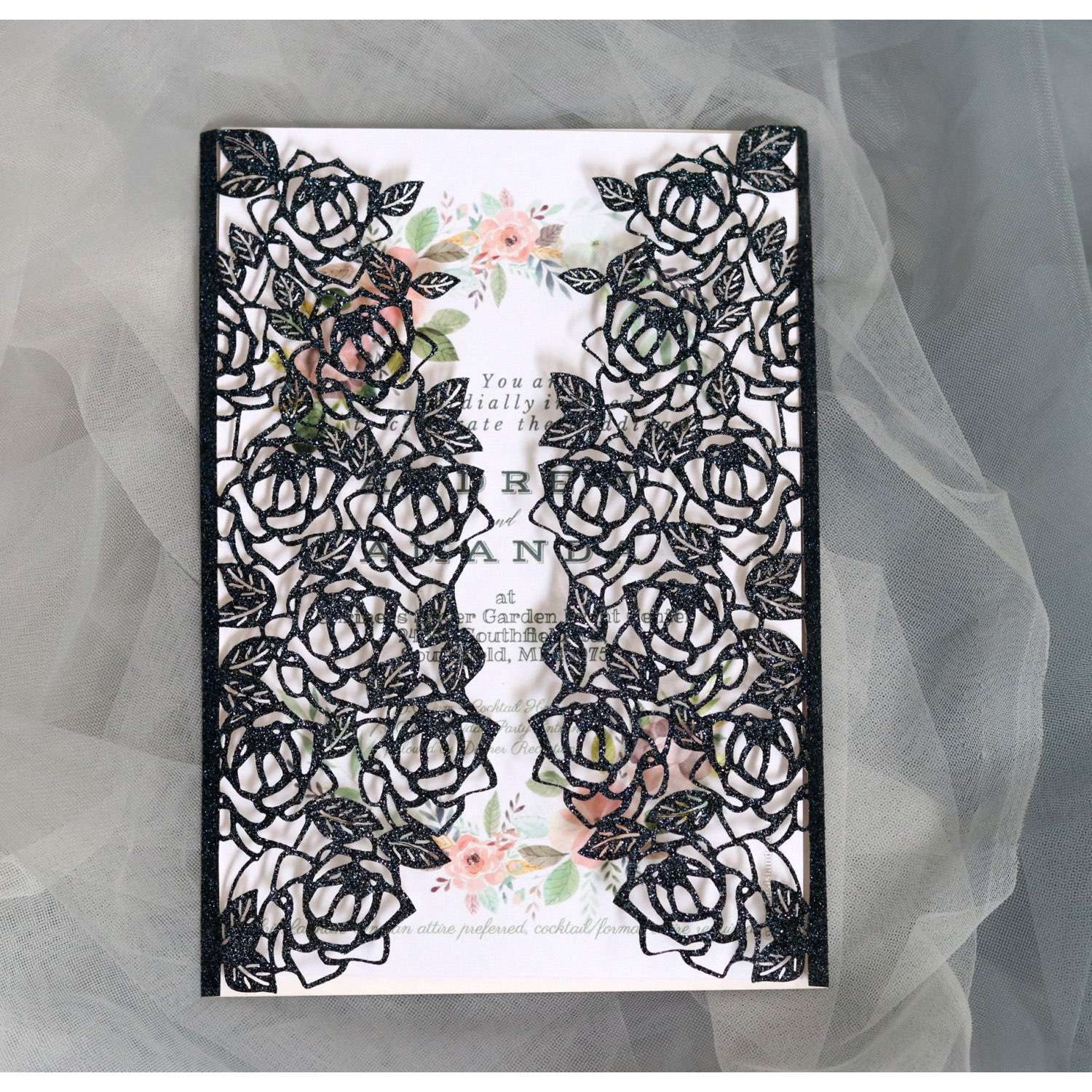 Laser Rose Invitation Card Glitter Paper Thank You Card Business Invitation